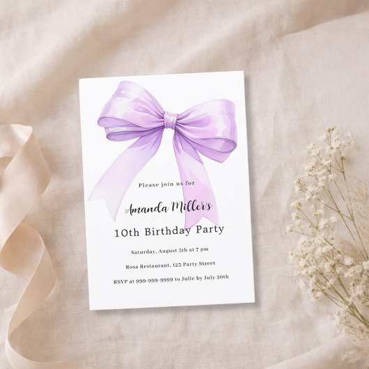 Lavender bow coquette girl birthday einladung