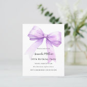 Lavender bow coquette girl birthday invitation (Stehend Vorderseite)
