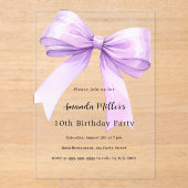 Lavender bow coquette girl luxury clear birthday acryleinladungen (Vorderseite)