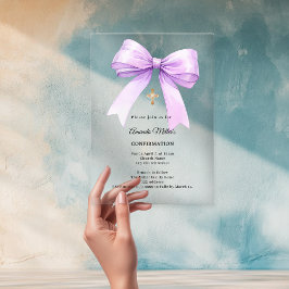 Lavender bow cream girl clear Confirmation Acryleinladungen