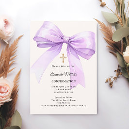 Lavender bow cream girl Confirmation Einladung