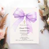 Lavender bow cream girl Confirmation invitation