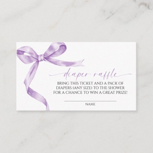 Lavender Bow Diaper Raffle Begleitkarte (Vorderseite)