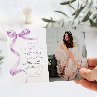 Lavender Bow Foto Sweet 16 Geburtstag Einladung