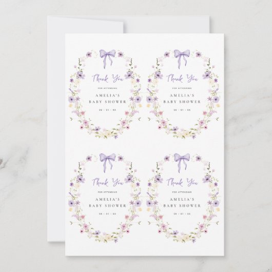 Lavender Bow Gift Tag Printable Einladung (Vorderseite)