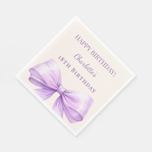Lavender bow ivory birthday party luncheon serviette (Ecke)