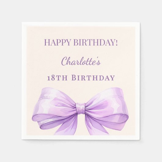 Lavender bow ivory birthday party serviette (Vorderseite)
