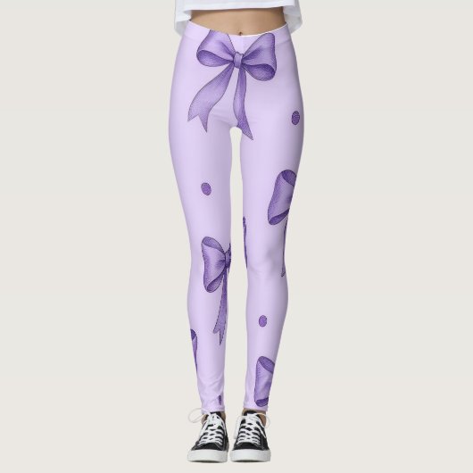Lavender Bow Pattern Leggings (Vorderseite)