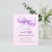 Lavender bow pink coquette birthday invitation (Stehend Vorderseite)