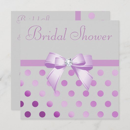 Lavender Bow Polka Dots Grau Brautparty Einladung (Vorne/Hinten)