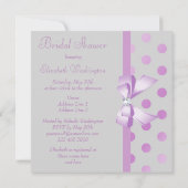 Lavender Bow Polka Dots Grau Brautparty Einladung (Rückseite)