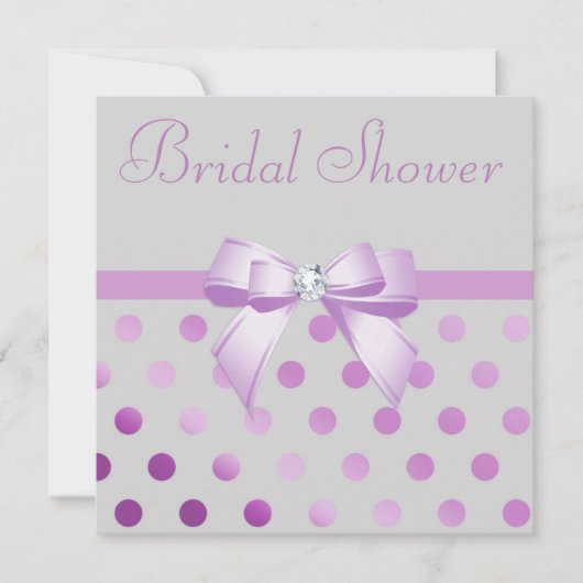 Lavender Bow Polka Dots Grau Brautparty Einladung (Vorderseite)