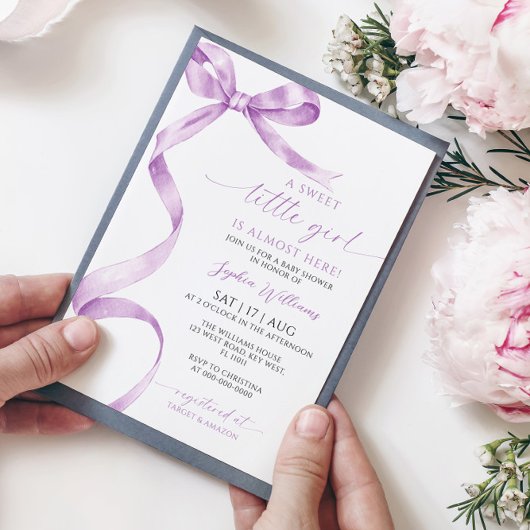 Lavender Bow Sweet Little Girl Baby Dusche Einladung