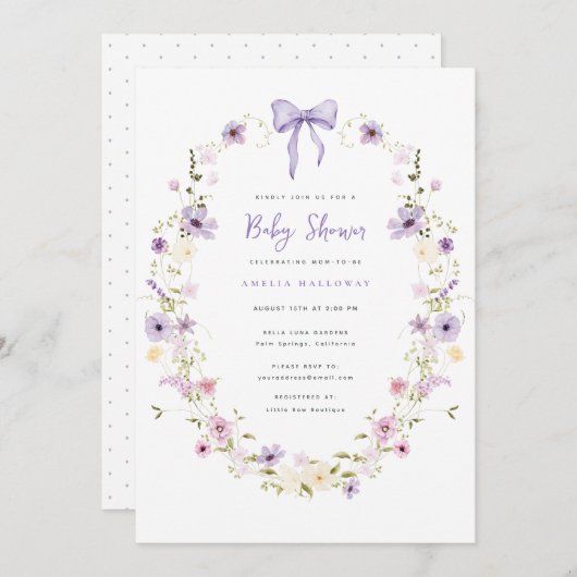 Lavender Bow Wildblume Kinderdusche Einladung (Vorne/Hinten)
