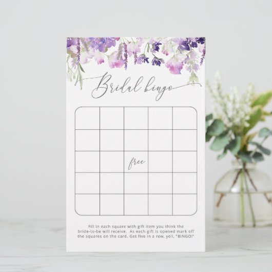 Lavender Brautparty Bingo (Stehend Vorderseite)