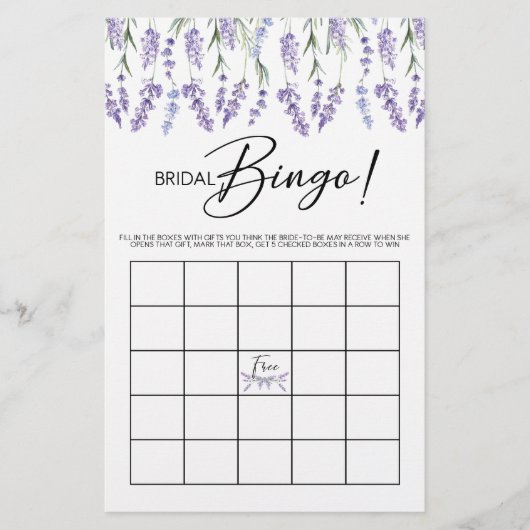 Lavender Brautparty Bingo Game (Vorderseite)