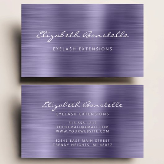 Lavender Brushed Metal Script Makeup Artist Busine Visitenkarte