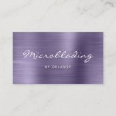 Lavender Brushed Metal Script Microblading Visitenkarte (Vorderseite)
