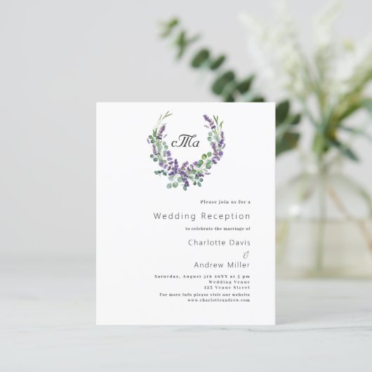 Lavender Budget Hochzeit Einladung (Stehend Vorderseite)