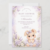 Lavender Bunny Floral Baby Shower Einladung (Vorderseite)