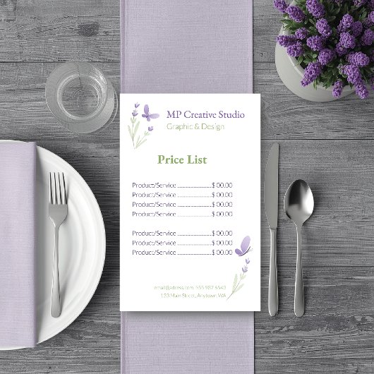Lavender Business Branding Price List Flyer