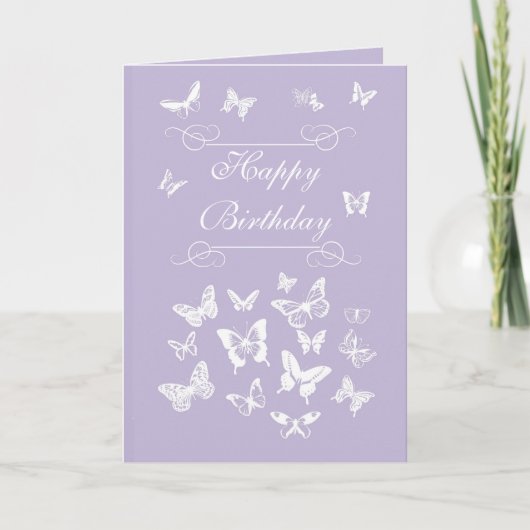 Lavender Butterflies Happy Birthday Karte (Vorderseite)
