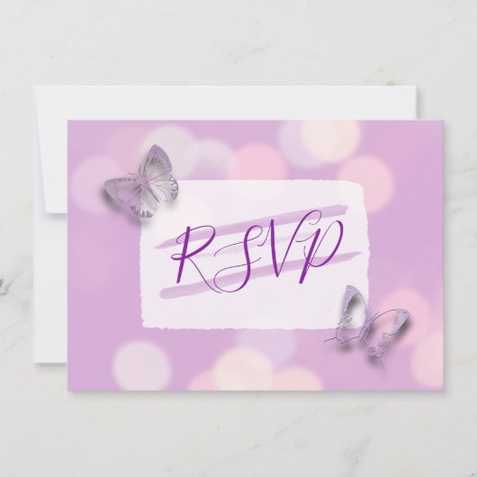 Lavender Butterflies Wedding RSVP Einladung (Vorderseite)