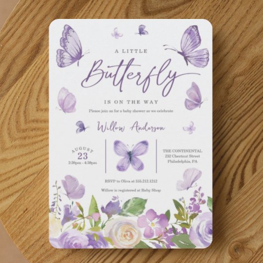 Lavender Butterfly Baby Dusche Einladung