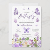 Lavender Butterfly Baby Dusche Einladung (Vorderseite)