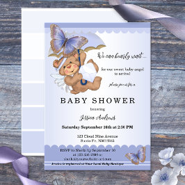 Lavender Butterfly Bear Angel Baby Dusche Einladung