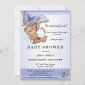 Lavender Butterfly Bear Angel Baby Dusche Einladung (Vorderseite)
