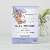 Lavender Butterfly Bear Angel Baby Dusche Einladung (Stehend Vorderseite)