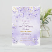 Lavender Butterfly First Birthday Invitation Einladung (Stehend Vorderseite)
