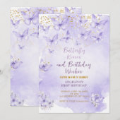 Lavender Butterfly First Birthday Invitation Einladung (Vorne/Hinten)