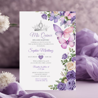 Lavender Butterfly Lila Quinceanera Geburtstag Einladung