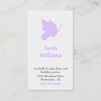 Lavender Butterfly Silhouette Play Date Card Telefonnummerkarte