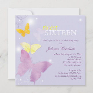 Lavender Butterfly Sweet 16 Geburtstagsparty Einladung