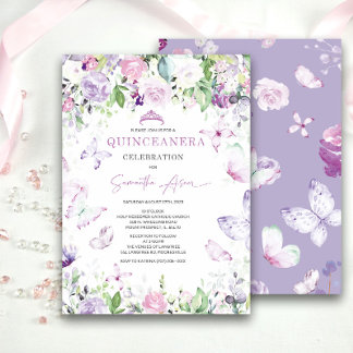 Lavender Butterfly Themed Quinceanera Einladung