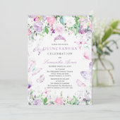 Lavender Butterfly Themed Quinceanera Einladung (Stehend Vorderseite)