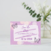 Lavender Butterfly Wedding Save the Date Postkarte (Stehend Vorderseite)