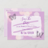 Lavender Butterfly Wedding Save the Date Postkarte (Vorne/Hinten)