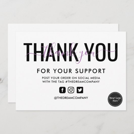 Lavender Calligrafy Vielen Dank Media Insert Einladung (Vorne/Hinten)