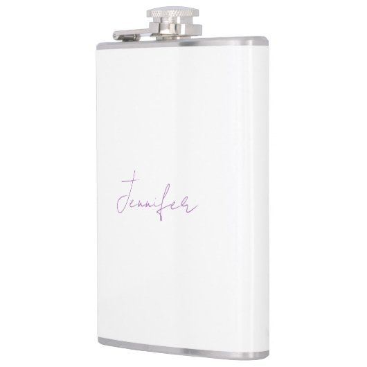 Lavender Calligraphy Elegant Schlichter Name Flachmann (Links)