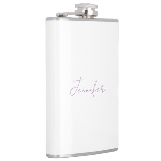 Lavender Calligraphy Elegant Schlichter Name Flachmann (Rechts)