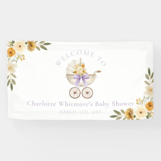 Lavender Carriage Welcome Banner | Baby Shower (Horizontal)