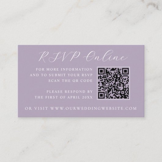 Lavender Castle QR-Code Hochzeitswebsite RSVP Begleitkarte (Vorderseite)