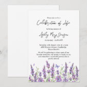 Lavender Celebration of Life Funeral Invitation Einladung (Vorne/Hinten)