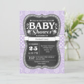 Lavender Chalkboard Floral Baby Dusche laden Einladung (Stehend Vorderseite)