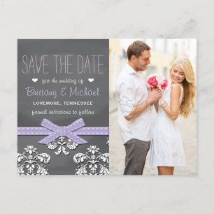 Lavender Chalkboard Lace Bow Save the Date Ankündigungspostkarte