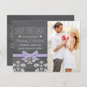 Lavender Chalkboard Lace Bow Save the Date Ankündigungspostkarte (Vorne/Hinten)